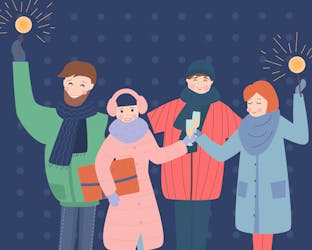 Friends celebrating New Year holding sparklers