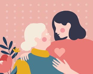 A mother and a grandmother looking affectionately at each other