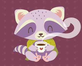 Racoon sitting with a hot cup of tea
